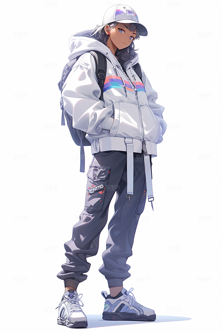 抱球帽人物青春元气插画