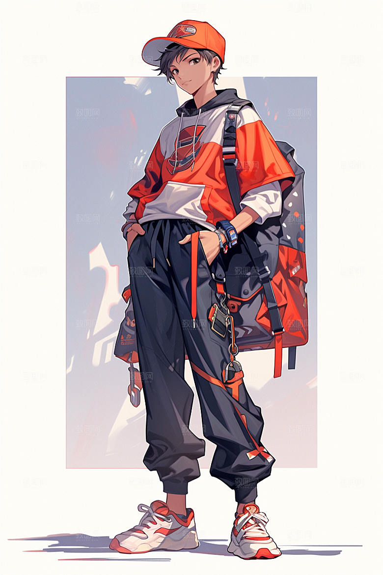 抱球帽人物手绘少年感插画