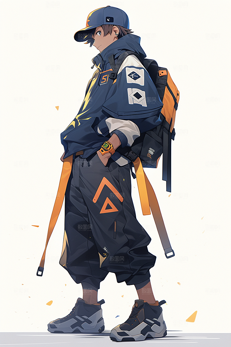 抱球帽人物元气少年感插画