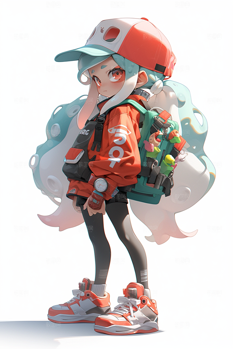 抱球帽人物高清手绘插画