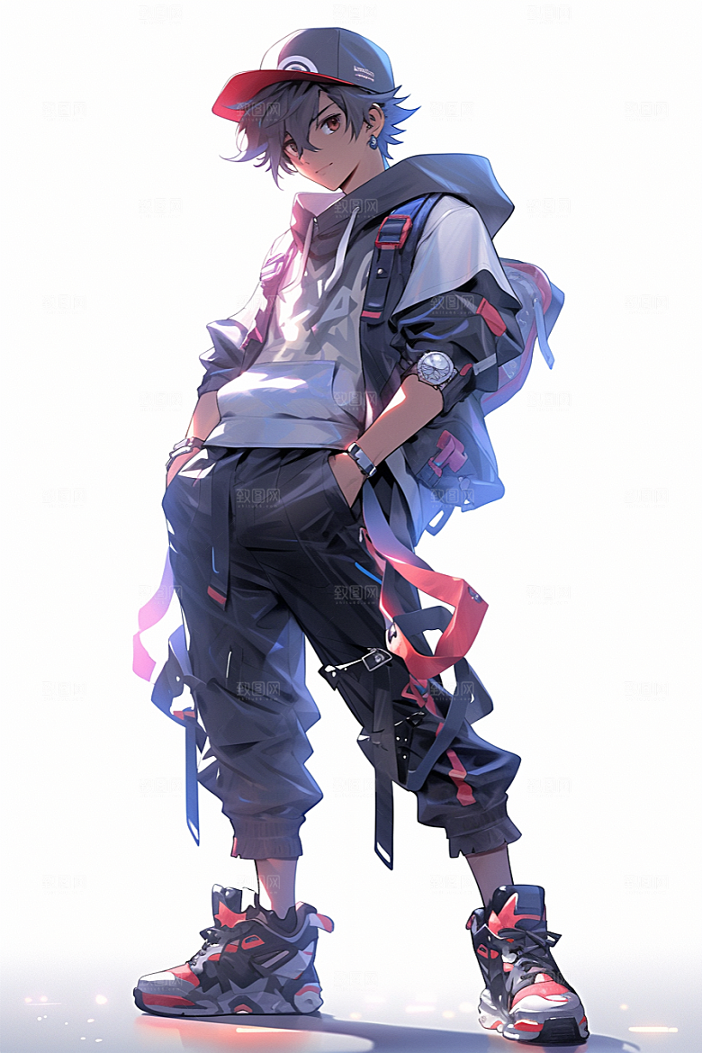 抱球帽人物运动风青春插画