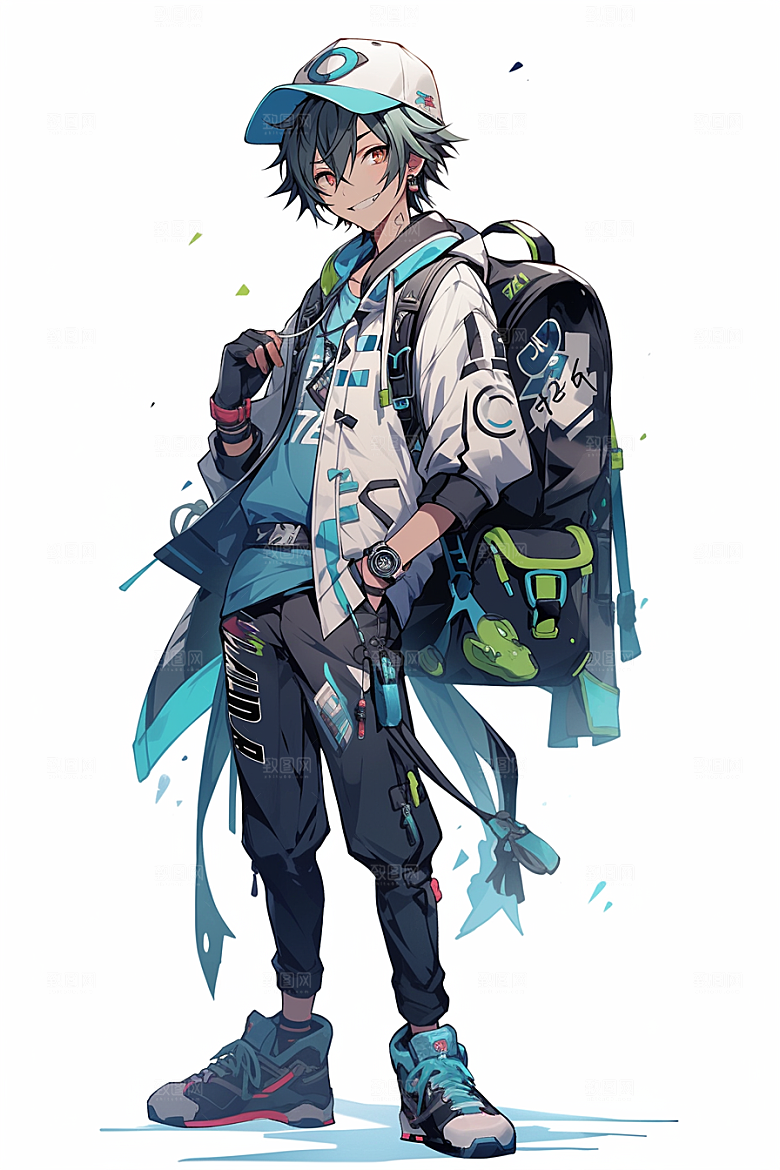 抱球帽人物元气帅气插画