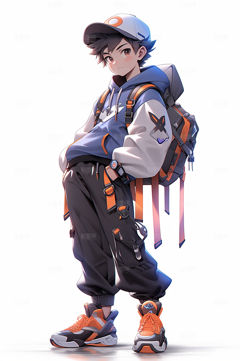 抱球帽人物元气手绘插画