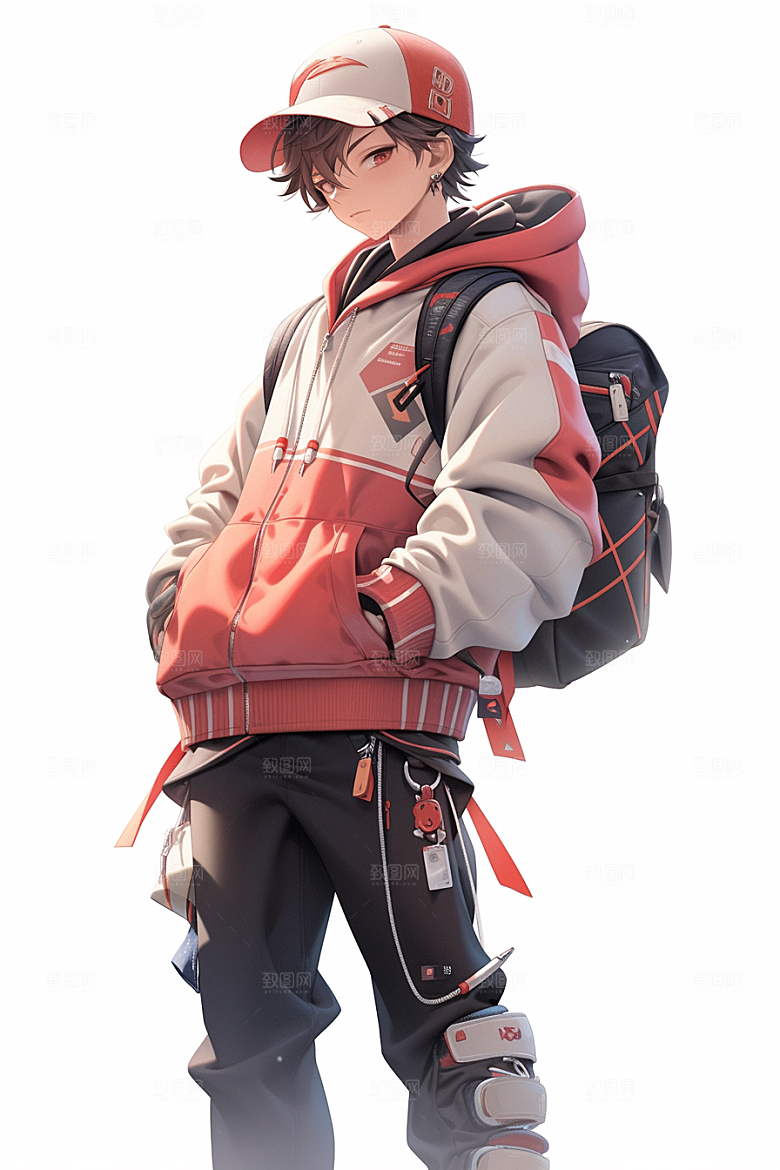抱球帽人物帅气少年感插画