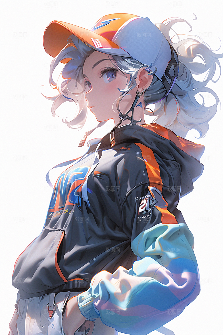 抱球帽人物动漫风高清插画