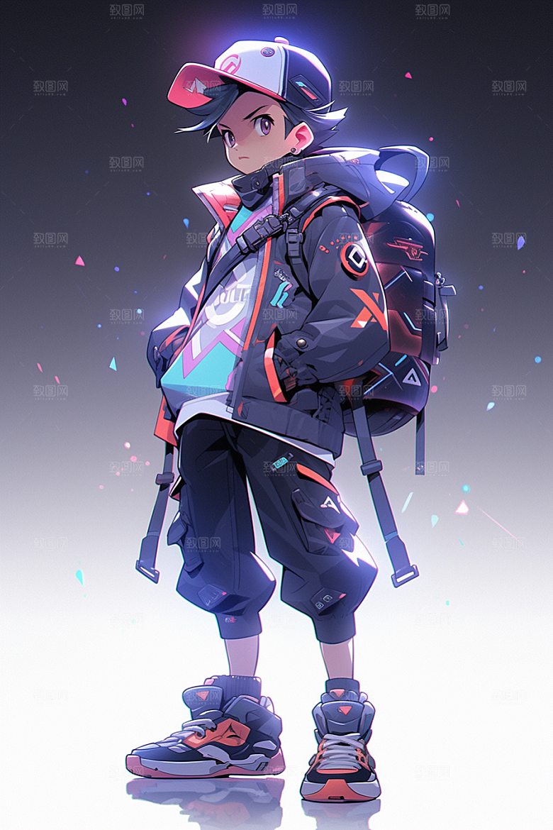 抱球帽人物高清少年感插画