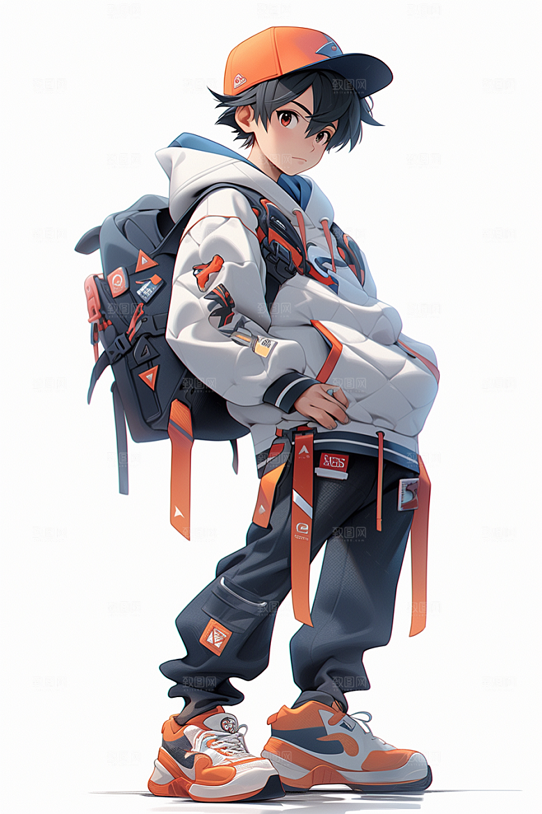 抱球帽人物少年感手绘插画