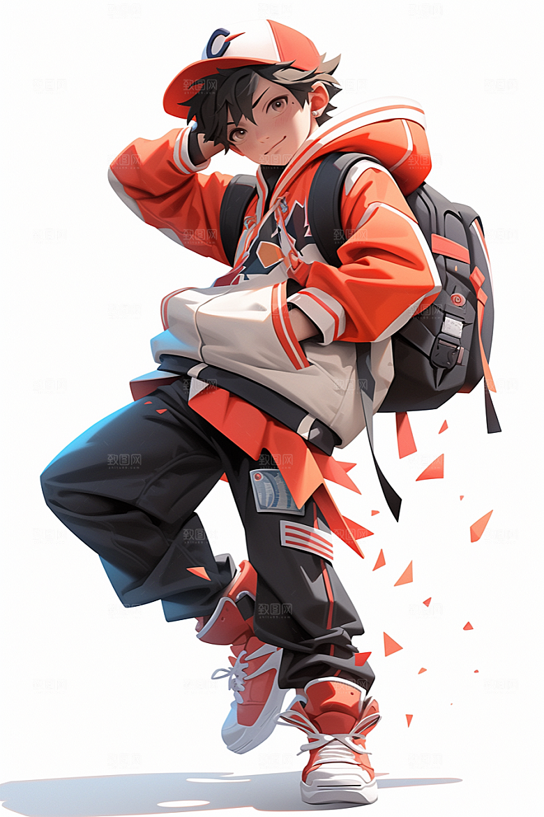 抱球帽人物运动风手绘插画
