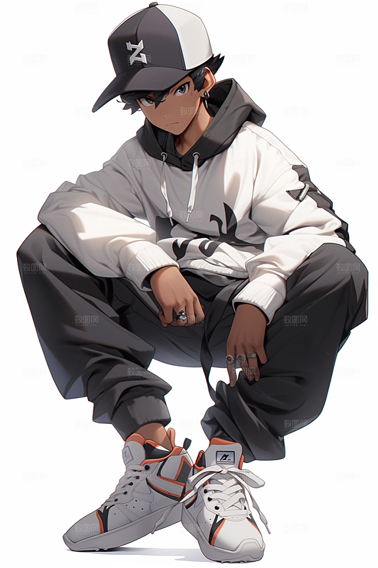 抱球帽人物手绘少年感插画