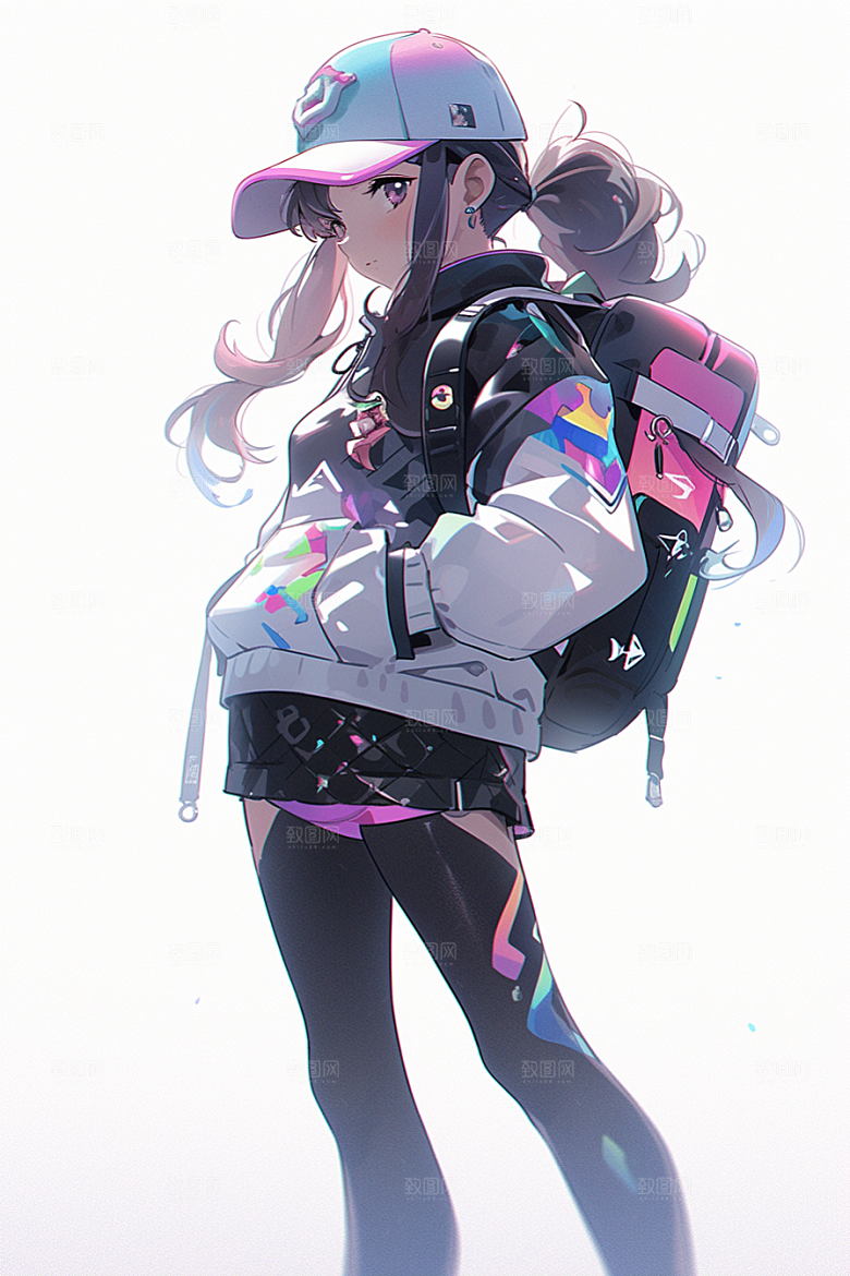 抱球帽人物动漫风少年感插画