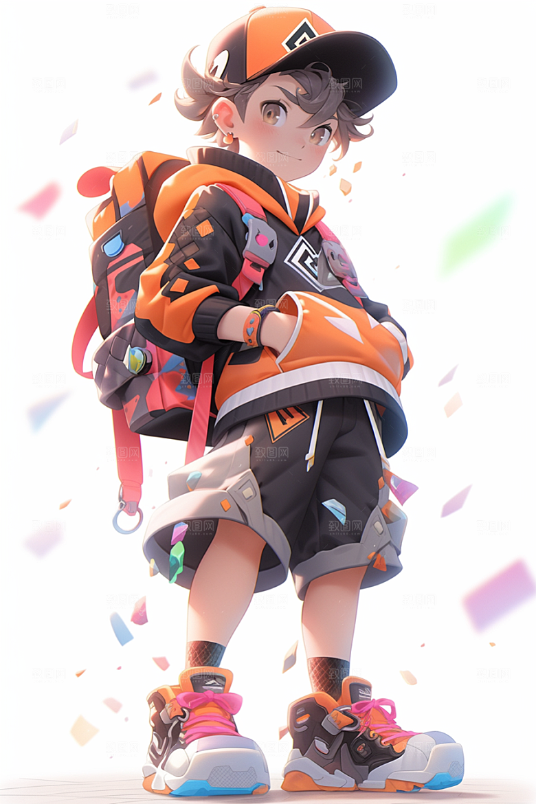 抱球帽人物高清青春插画