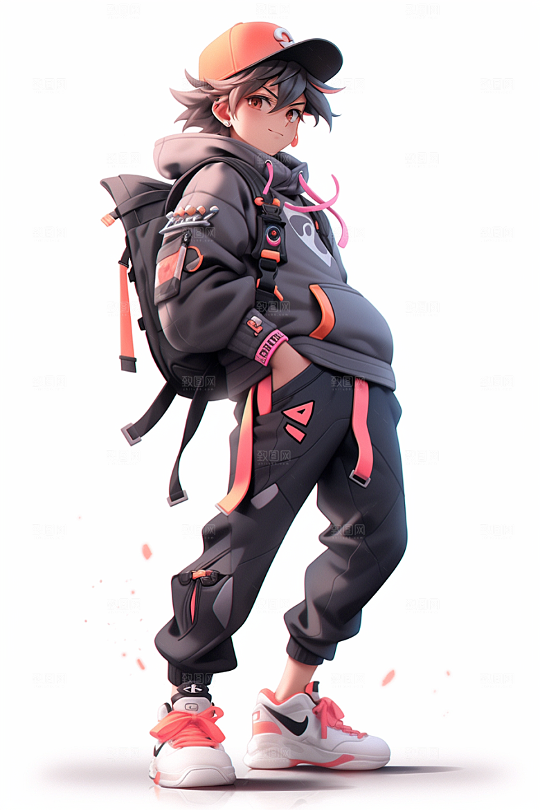 抱球帽人物青春少年感插画