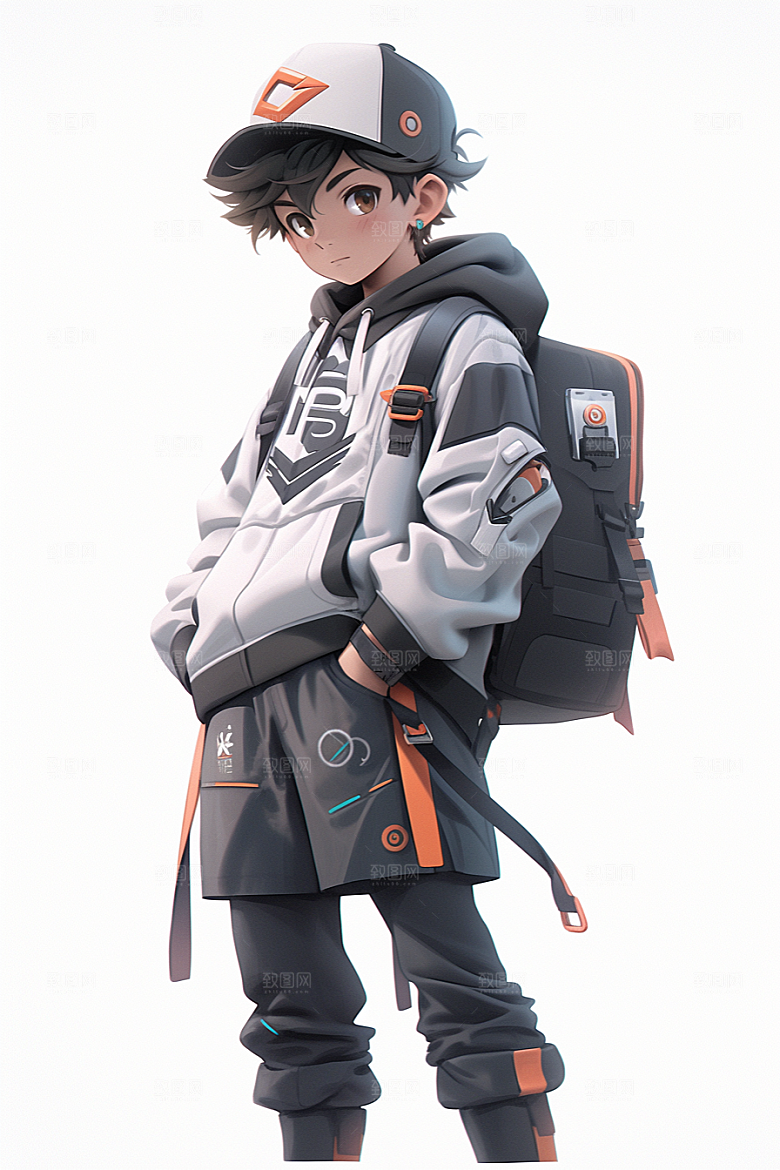 抱球帽人物高清元气插画