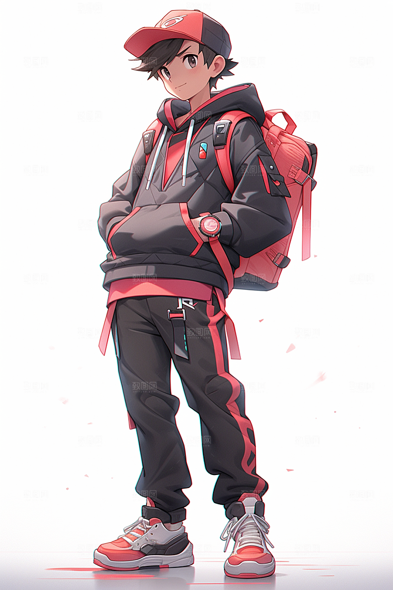 抱球帽人物帅气动漫风插画