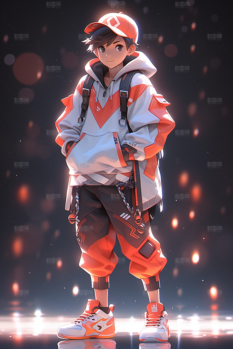 抱球帽人物高清简约插画