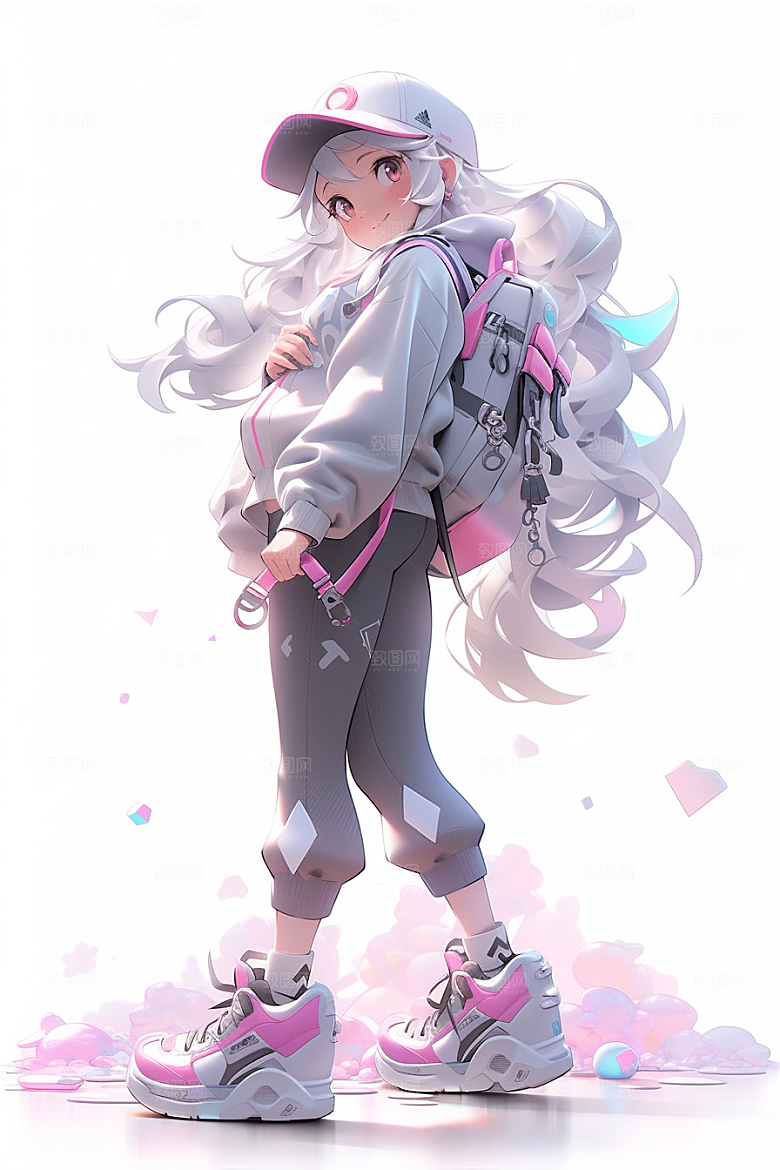 抱球帽人物手绘高清插画