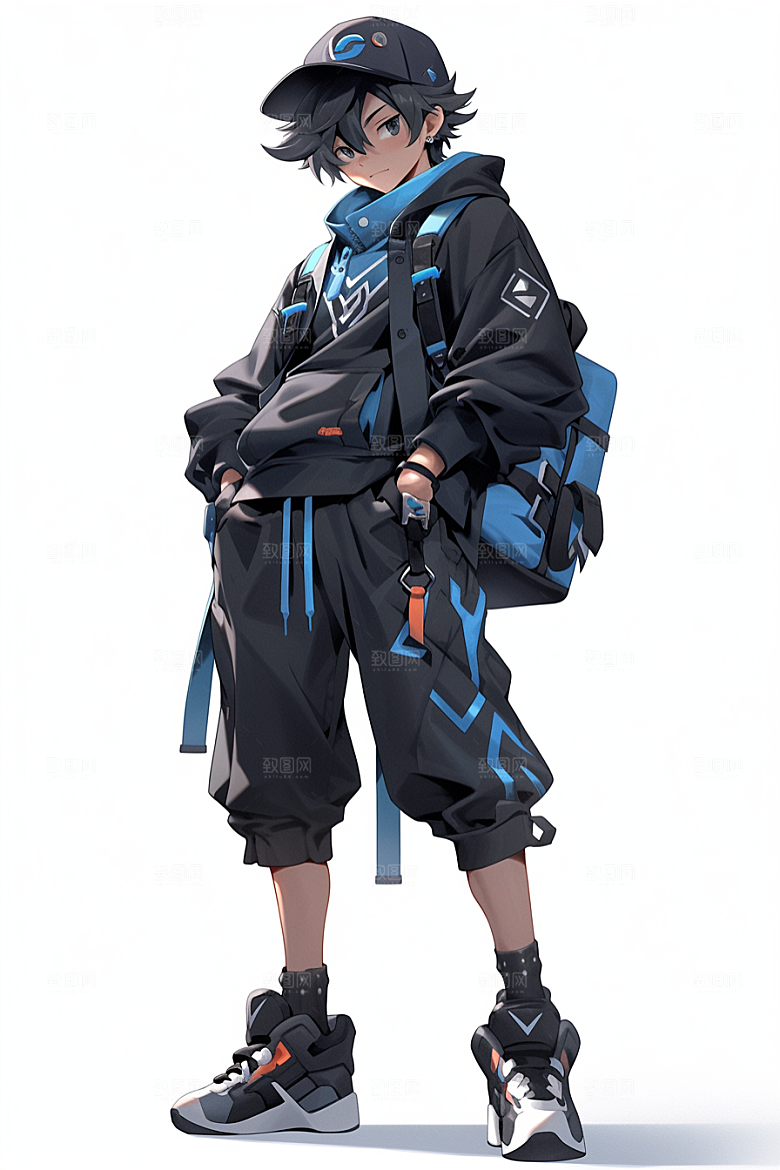 抱球帽人物元气手绘插画