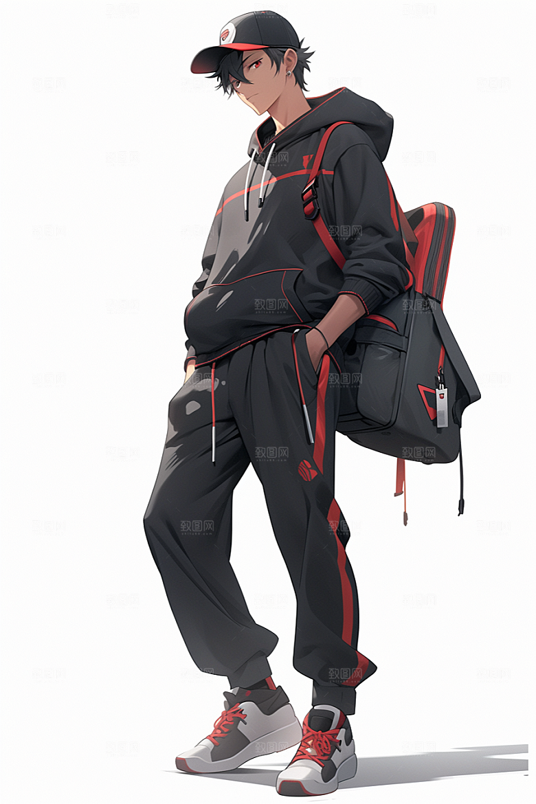 抱球帽人物高清手绘插画