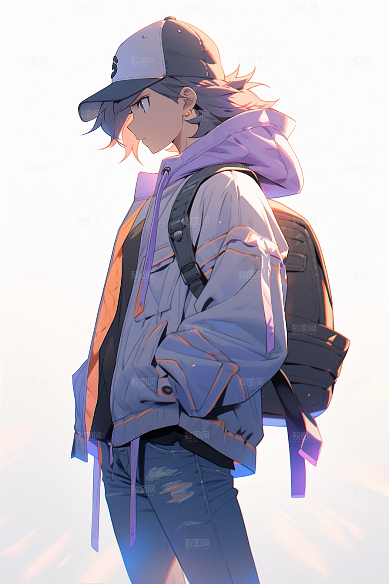 抱球帽人物元气少年感插画