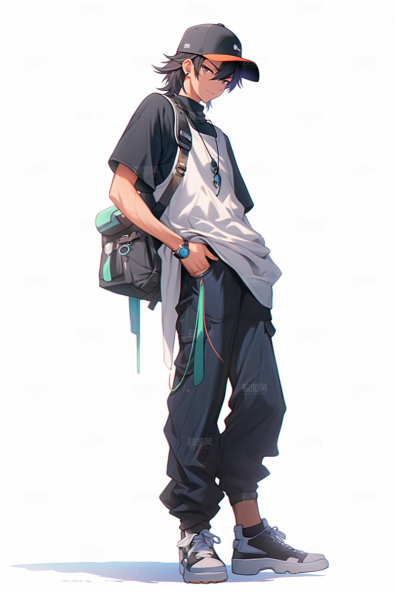 抱球帽人物青春少年感插画