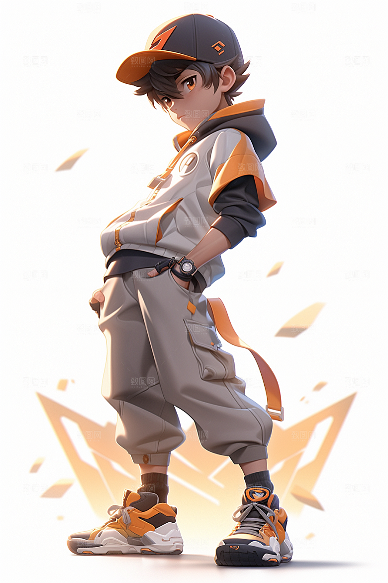 抱球帽人物少年感高清插画