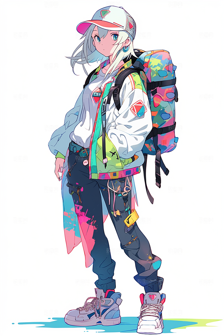 抱球帽人物少年感时尚插画