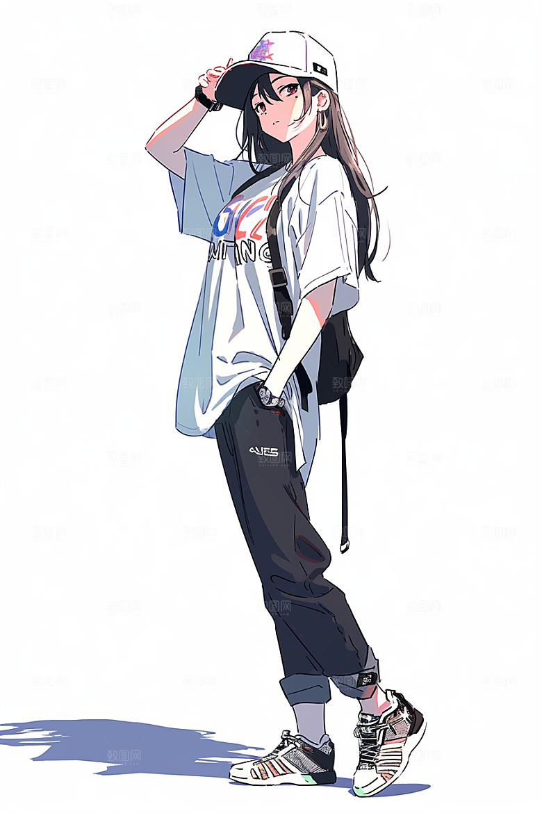 抱球帽人物简约元气插画