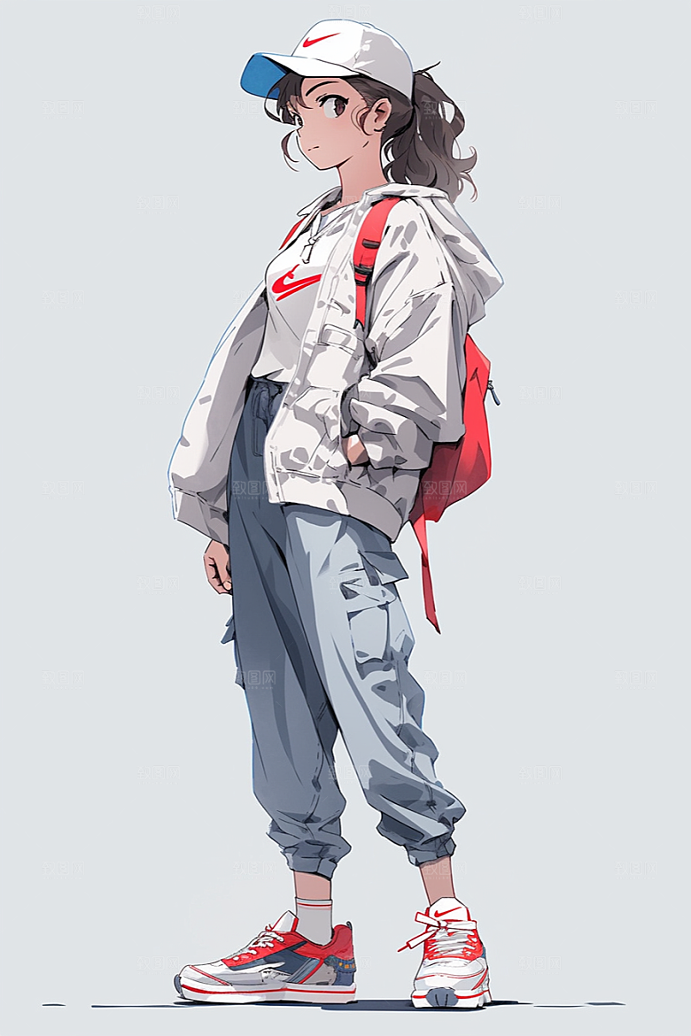抱球帽人物动漫风青春插画