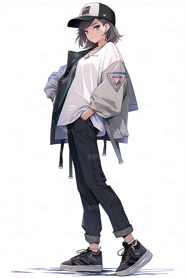 抱球帽人物帅气元气插画