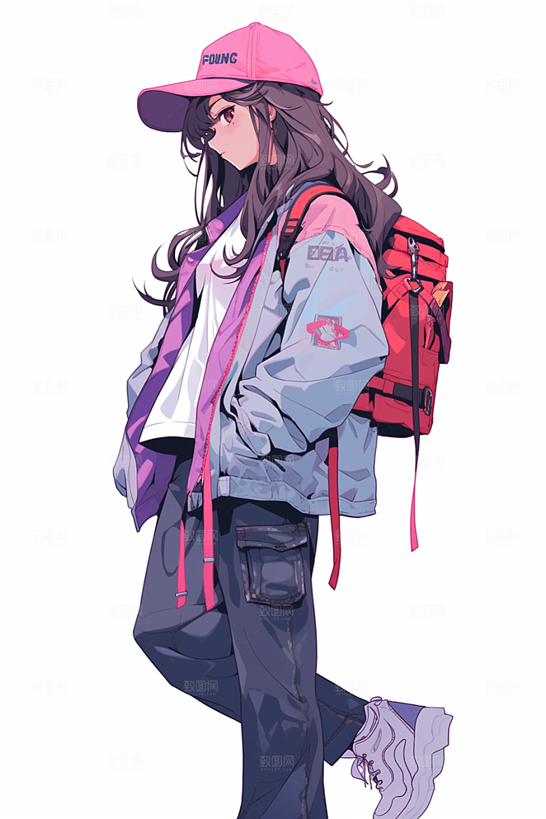 抱球帽人物漫画感简约插画