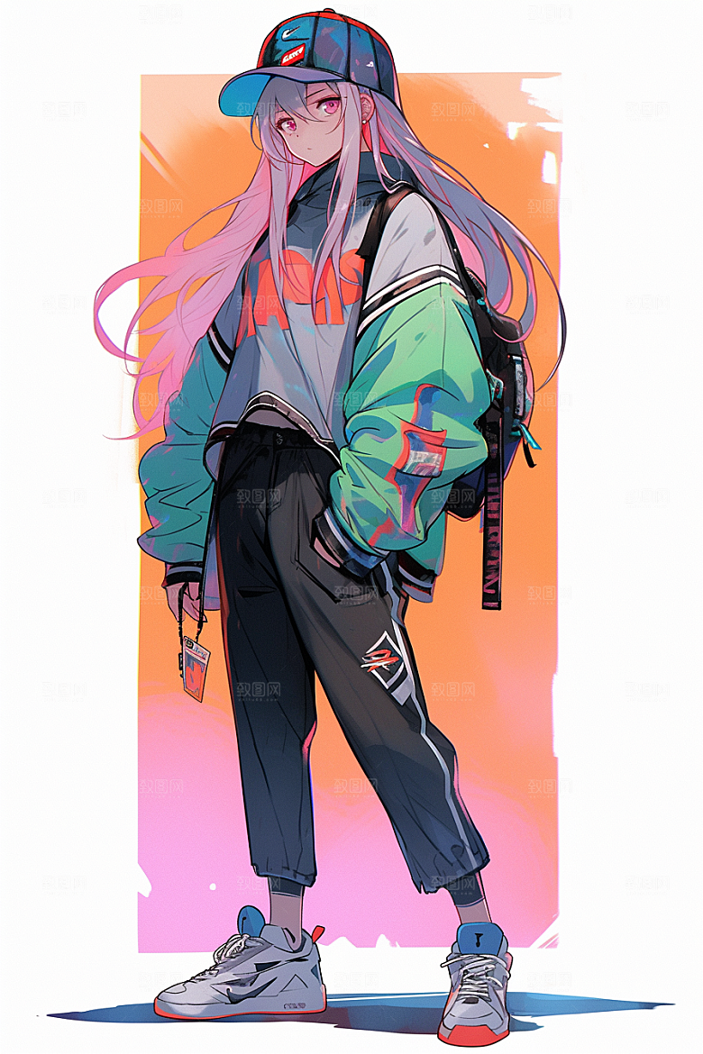 抱球帽人物元气简约插画