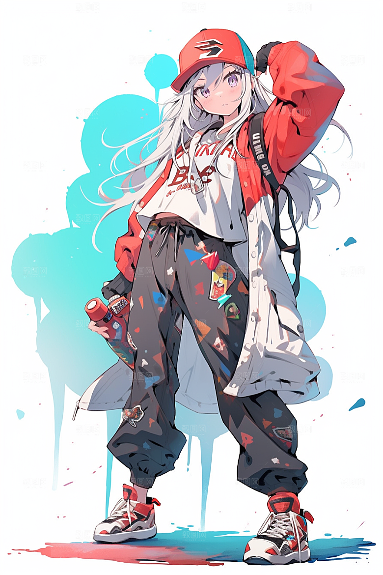 抱球帽人物少年感手绘插画