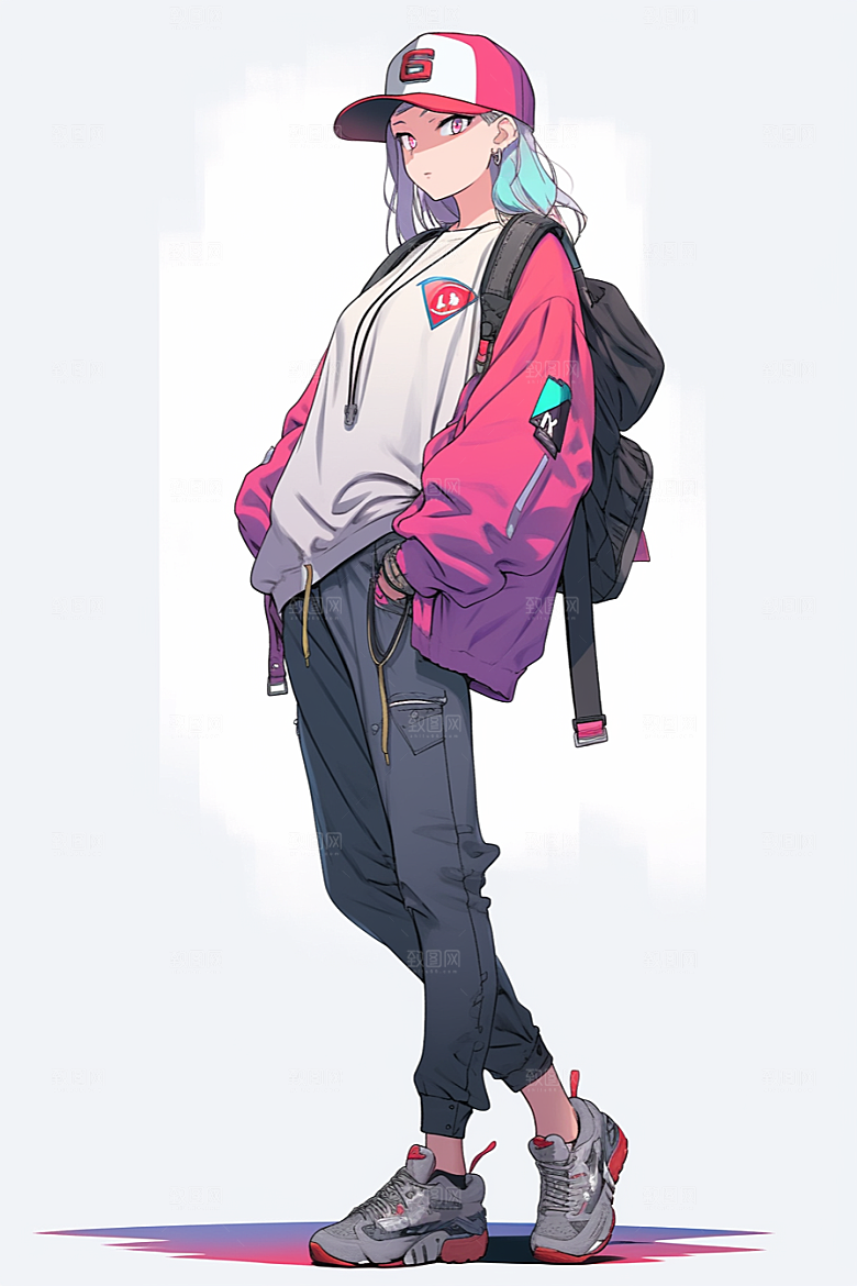 抱球帽人物时尚高清插画