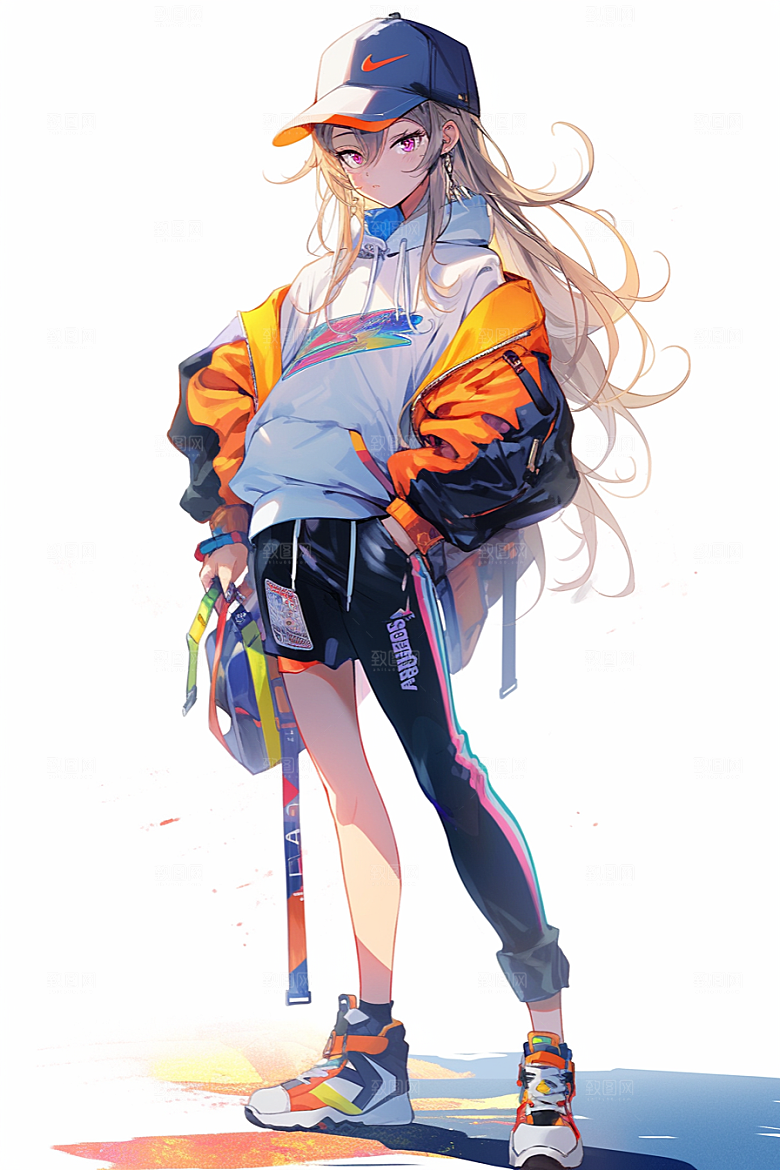 抱球帽人物元气简约插画