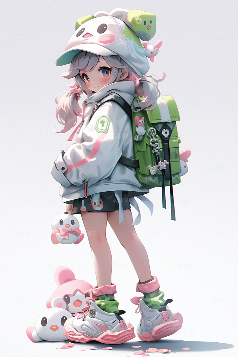 抱球帽人物元气青春插画