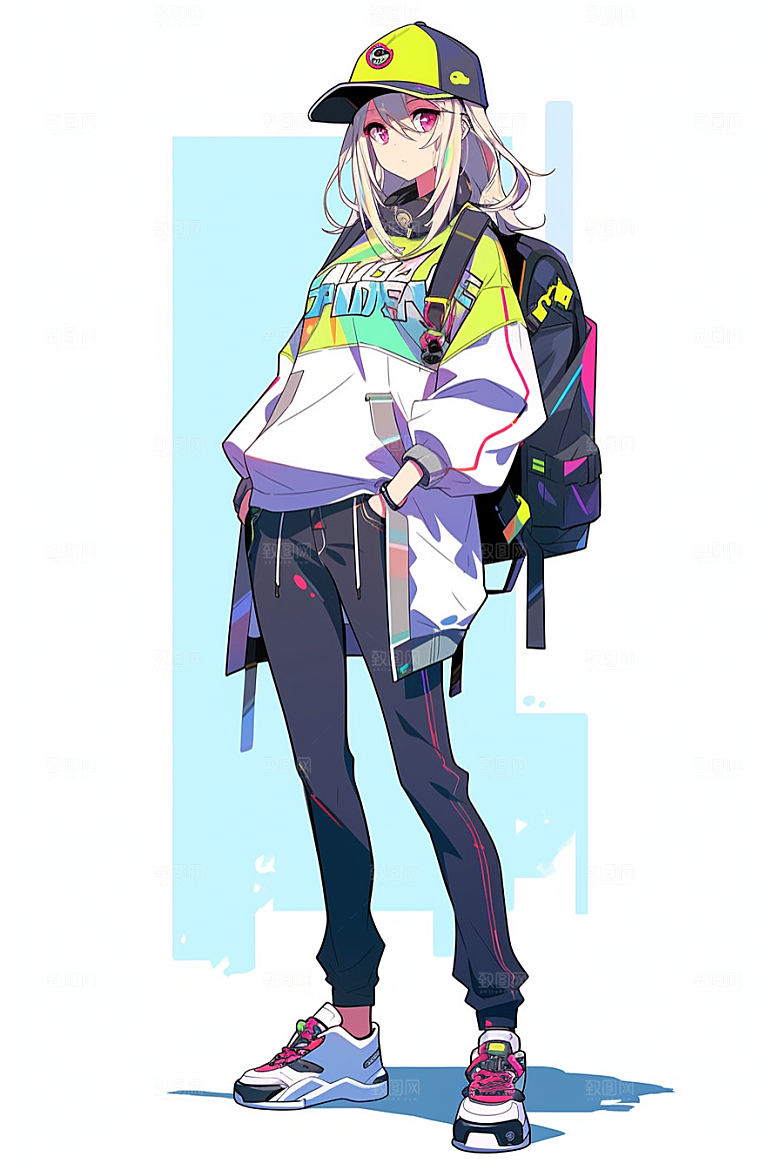 抱球帽人物元气青春插画