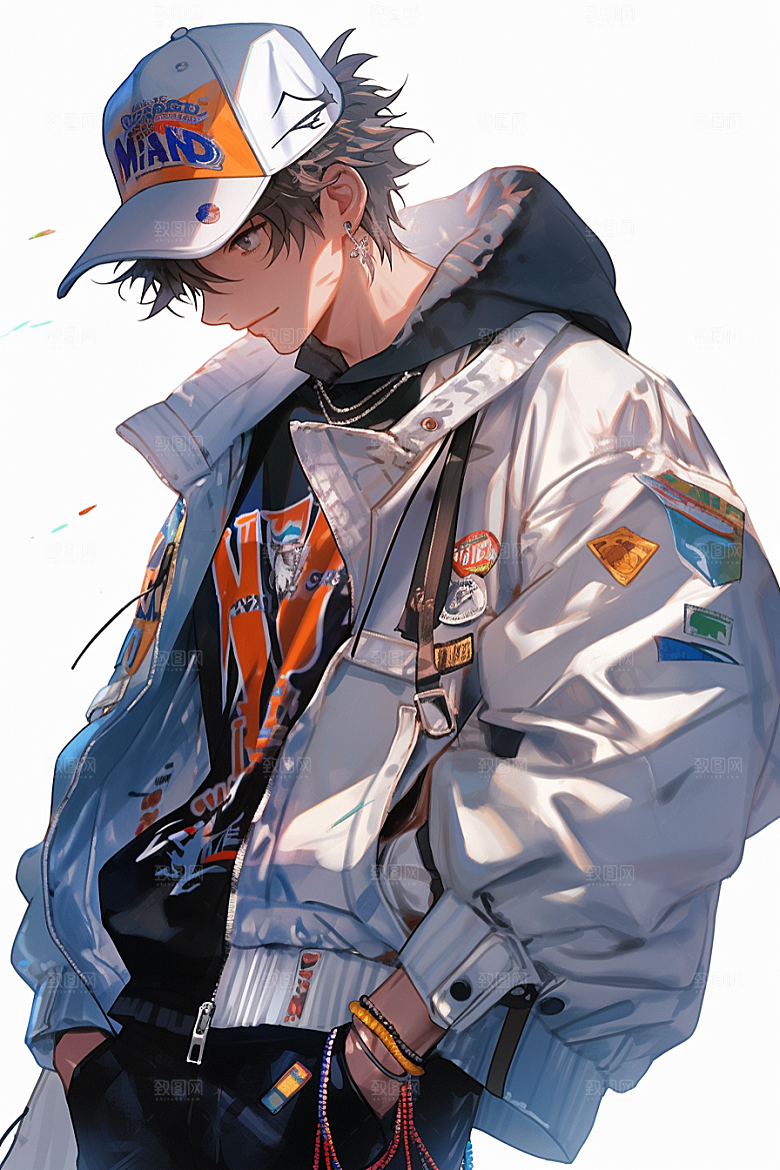 抱球帽人物元气手绘插画