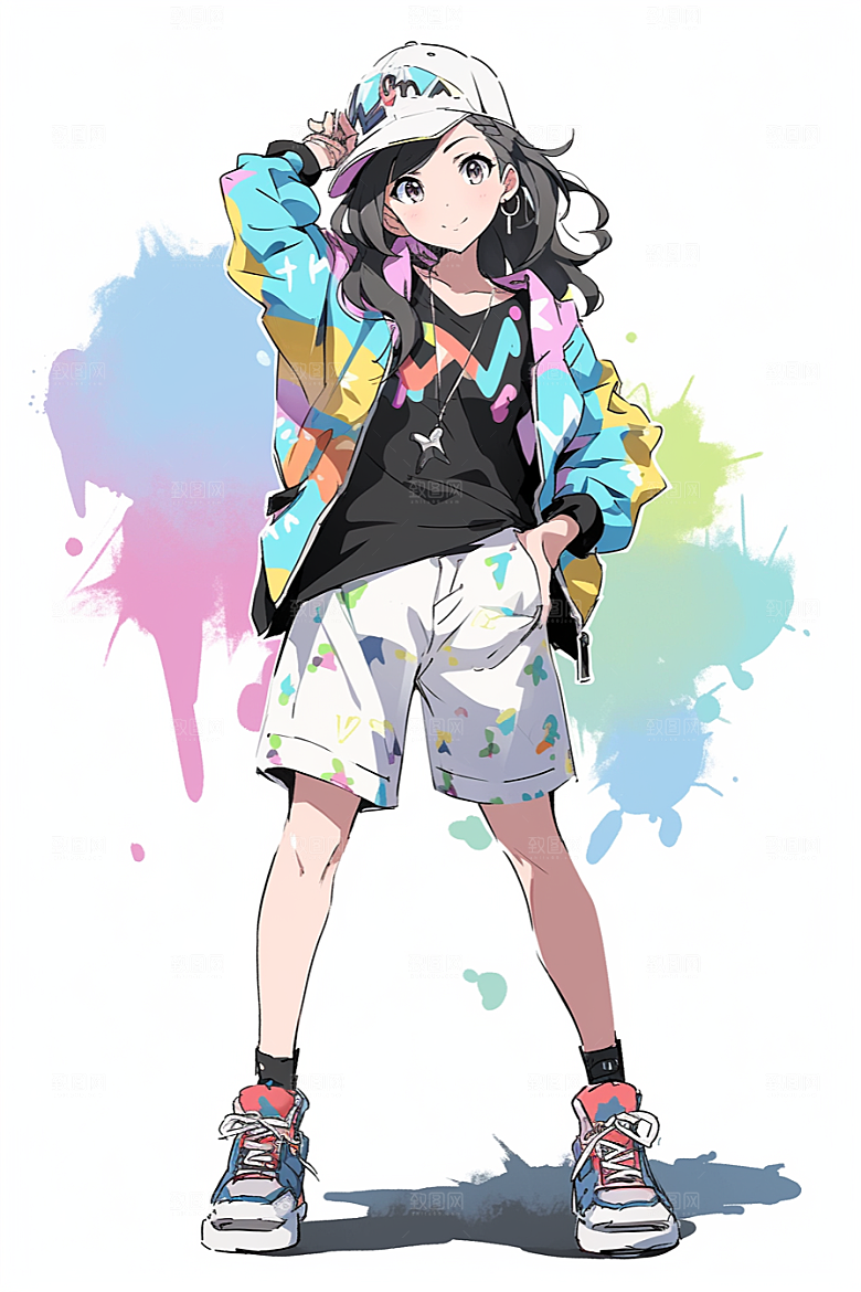 抱球帽人物青春元气插画