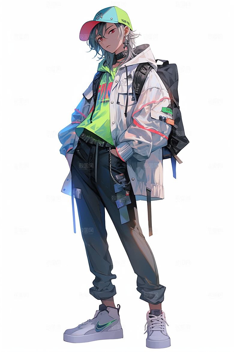 抱球帽人物帅气运动风插画