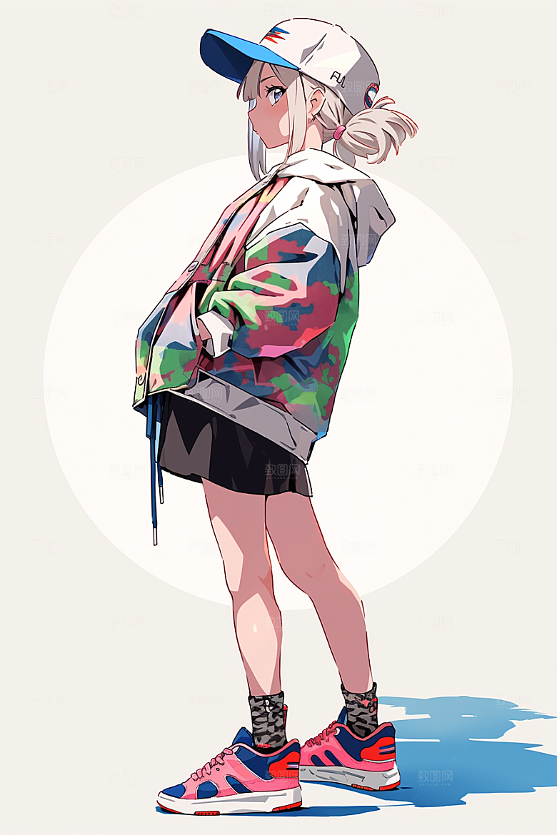 抱球帽人物简约元气插画