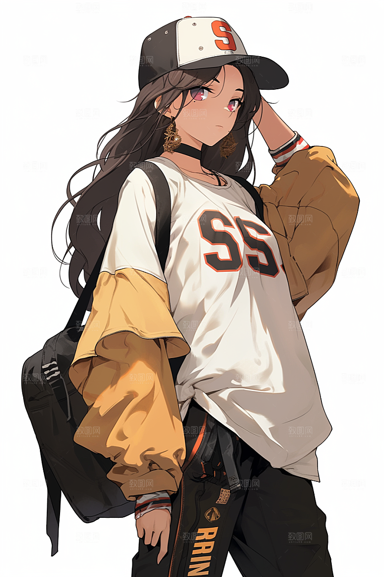 抱球帽人物青春手绘插画