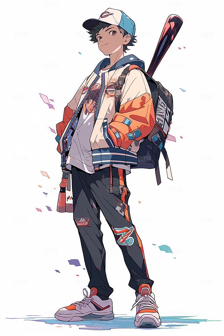 抱球帽人物青春简约插画