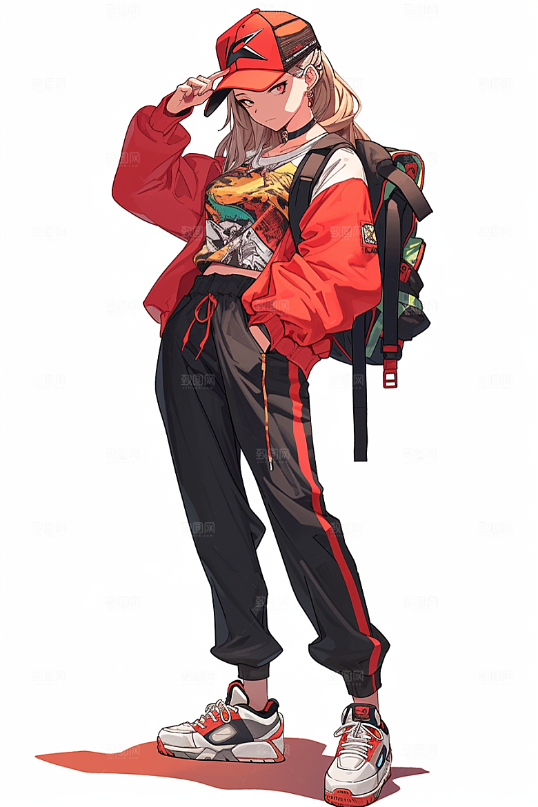 抱球帽人物高清元气插画