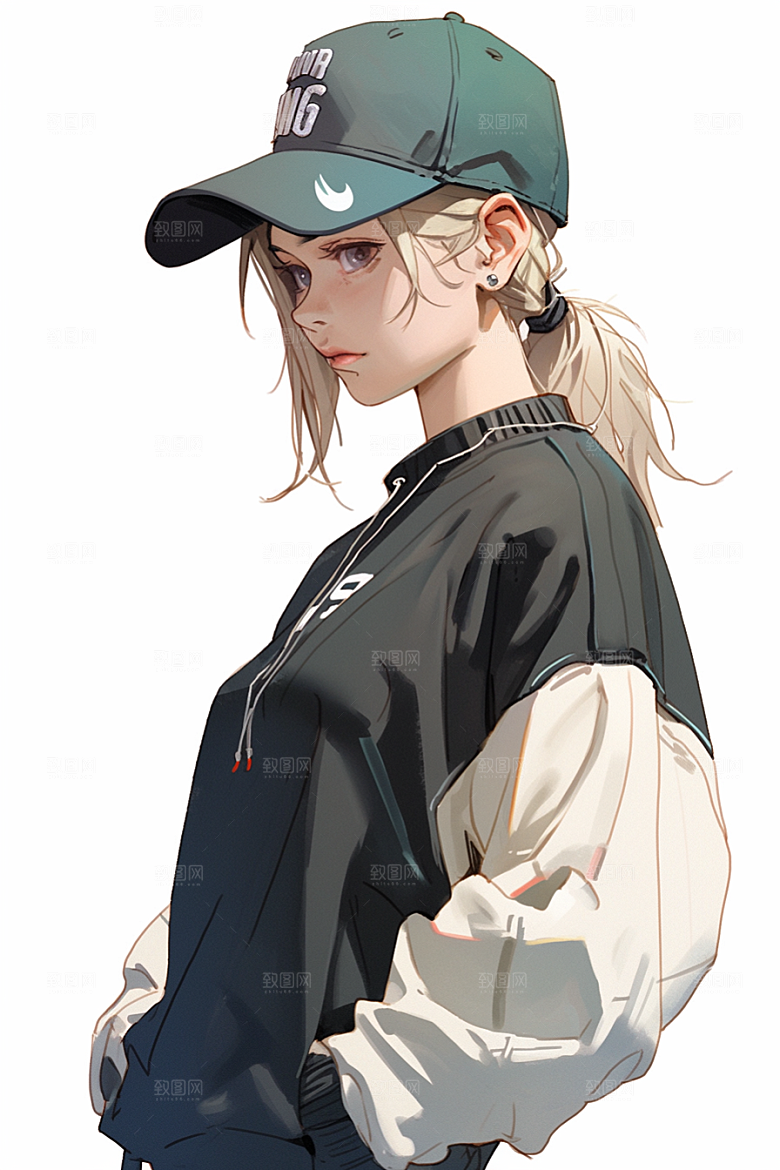 抱球帽人物帅气运动风插画