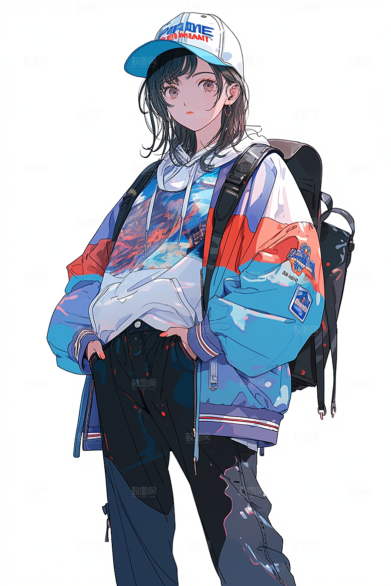 抱球帽人物高清帅气插画