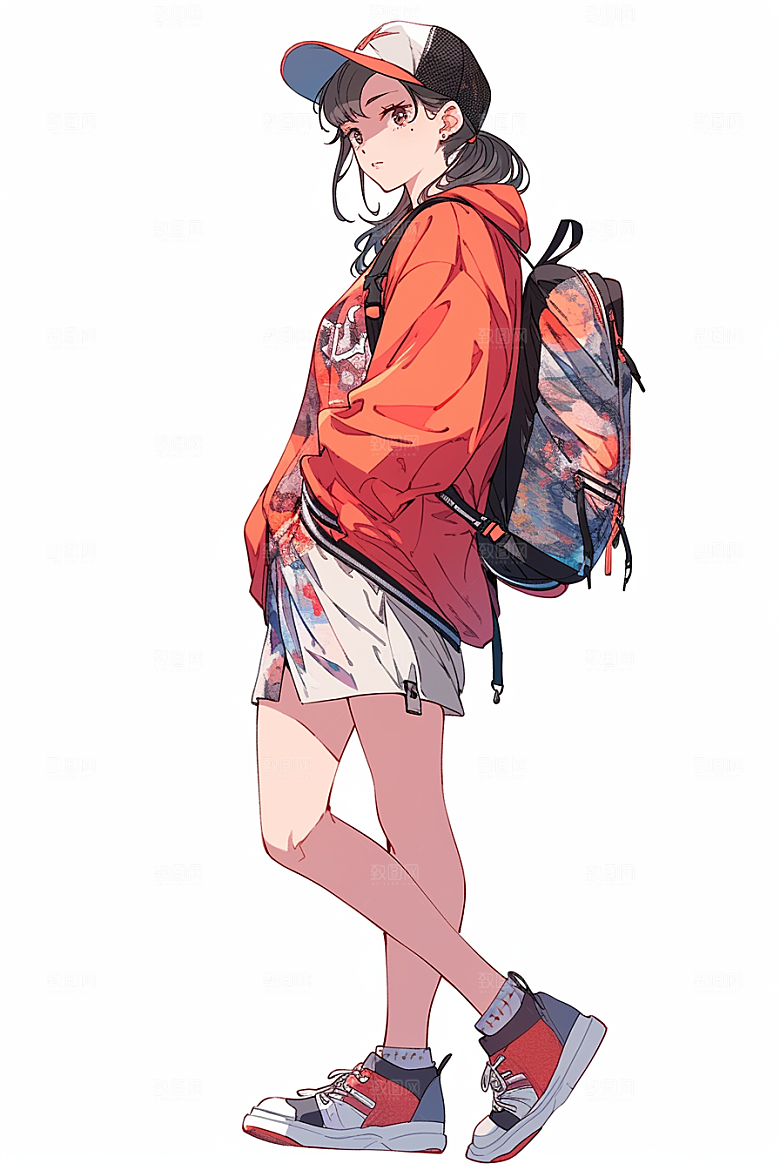 抱球帽人物运动风青春插画