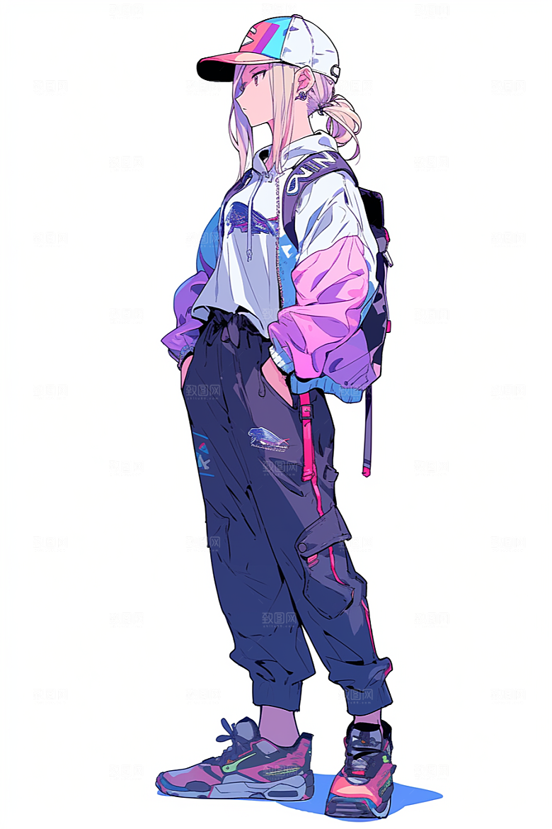 抱球帽人物帅气运动风插画