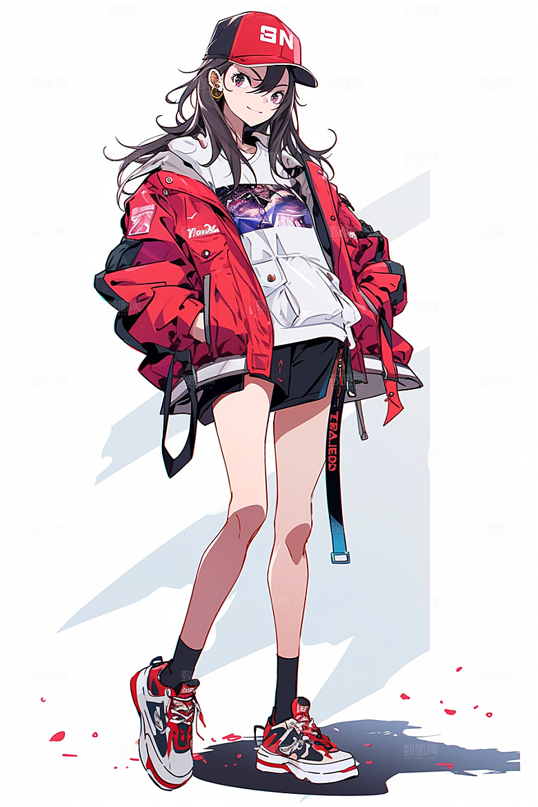 抱球帽人物高清手绘插画