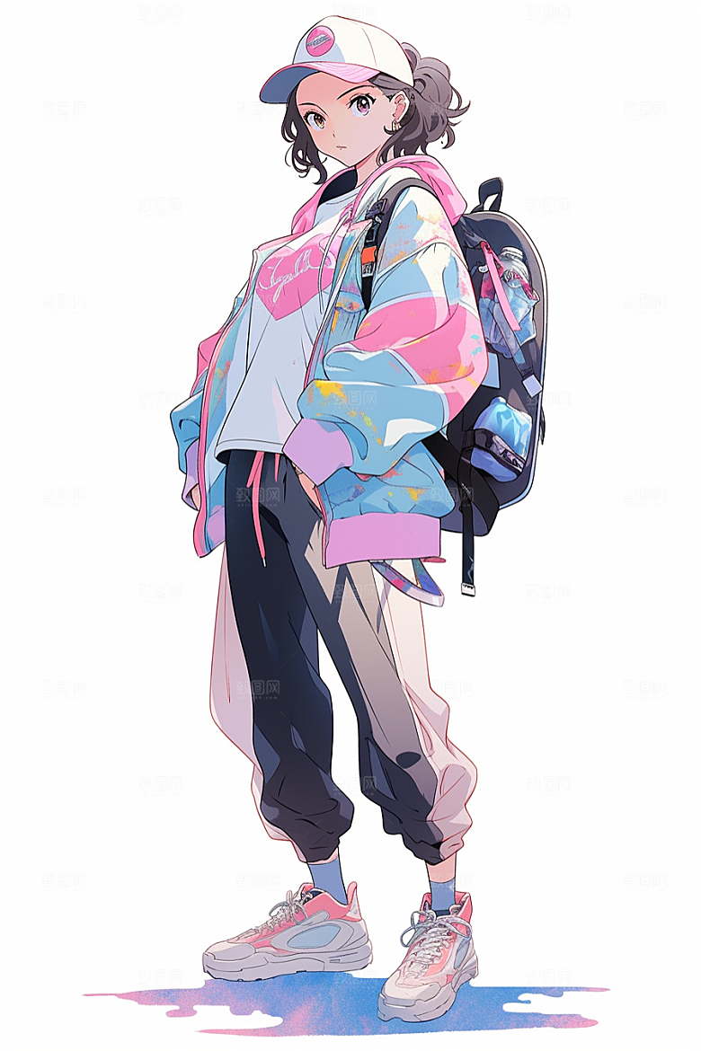 抱球帽人物高清青春插画