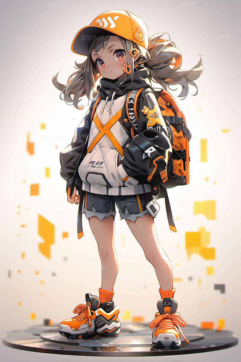 抱球帽人物运动风元气插画